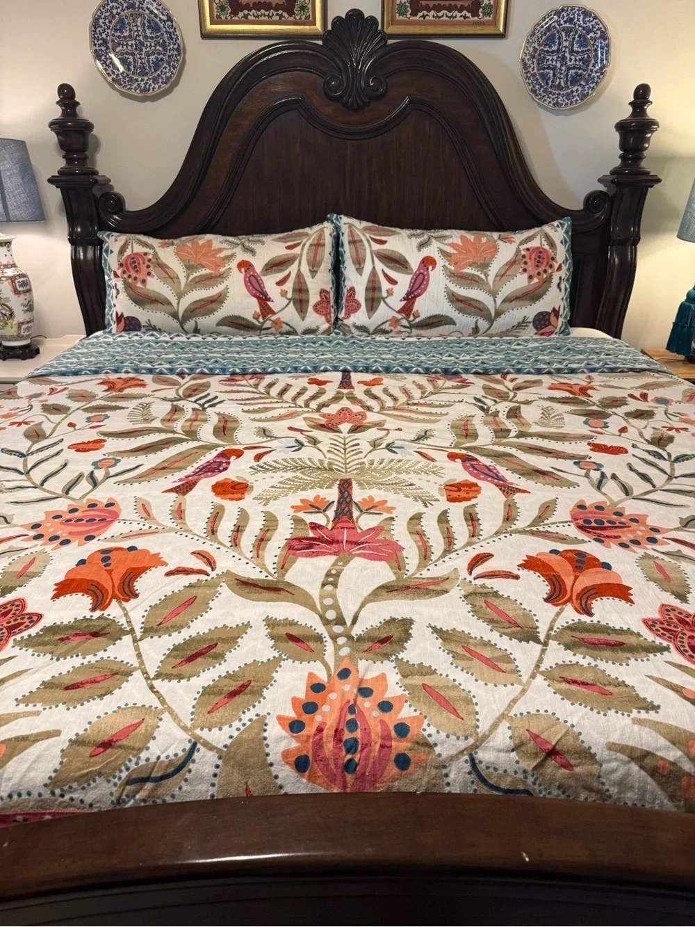 Anthropologie Manolo King Duvet Button Cover & 2 Pillow Shams Bedding Set Cotton